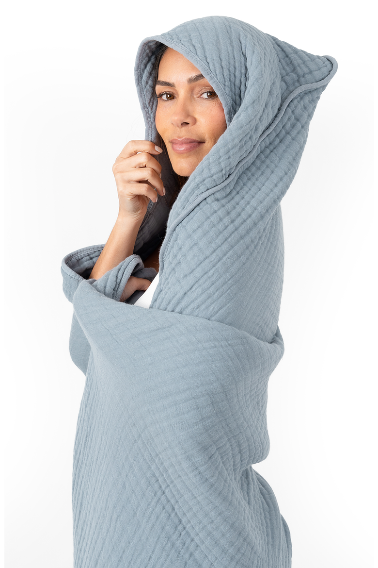 Adult Muslin Hooded Towel, Alternate, color, Pacific Blue