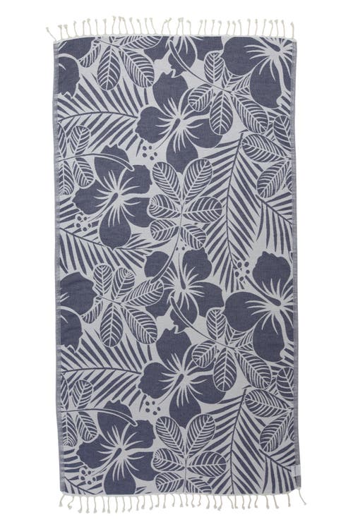 InfuseZen Hawaiian Flower Print Organic Cotton Reversible Turkish Towel in Navy 