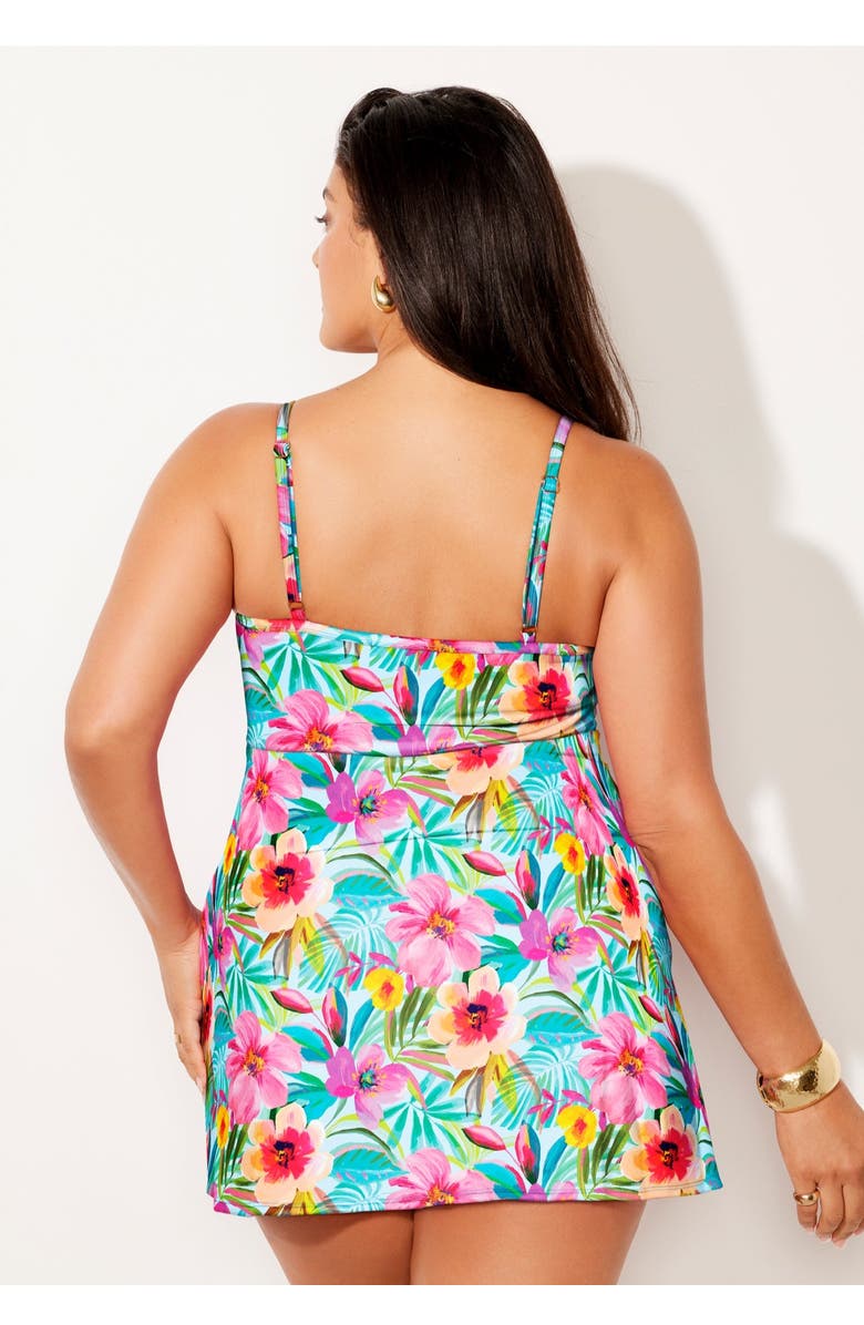 Swimsuits for All Chlorine Resistant Flowy Swimdress, Alternate, color, Aqua Tropical