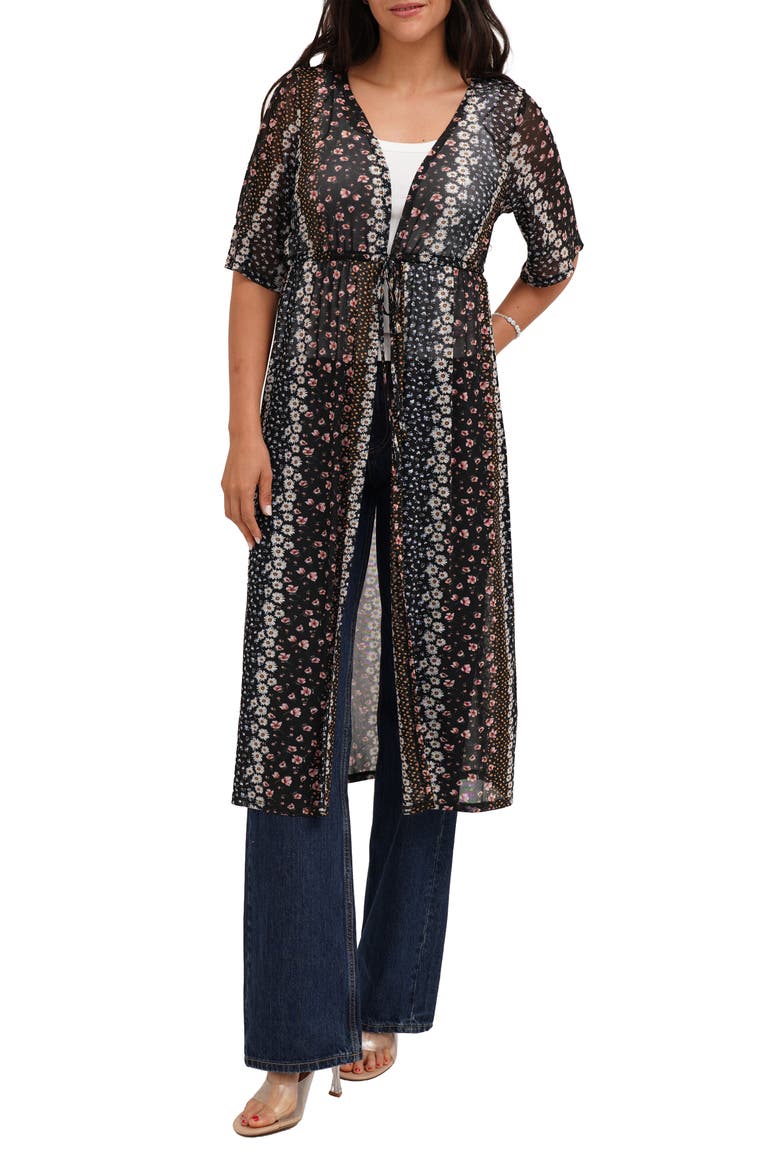 Daisy Print Mesh Duster Cardigan, Main, color, DAISYCHAIN