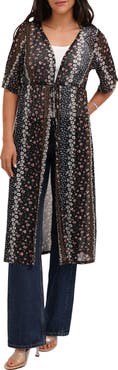 CYRUS Daisy Print Mesh Duster Cardigan