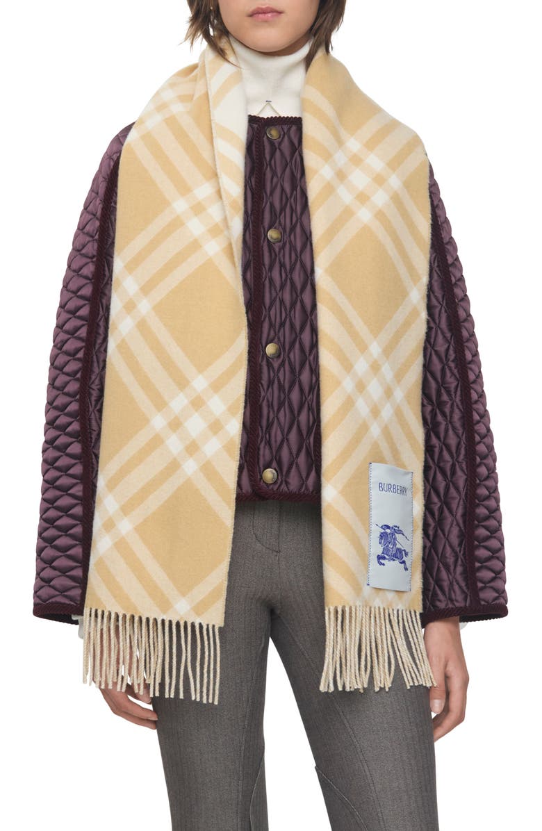 Burberry Bias Check Cashmere Scarf, Alternate, color, Sand