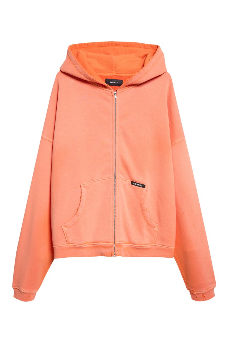 Distressed Cotton Fleece Zip Hoodie, Main, color, SUNFADE ORANGE TERRY