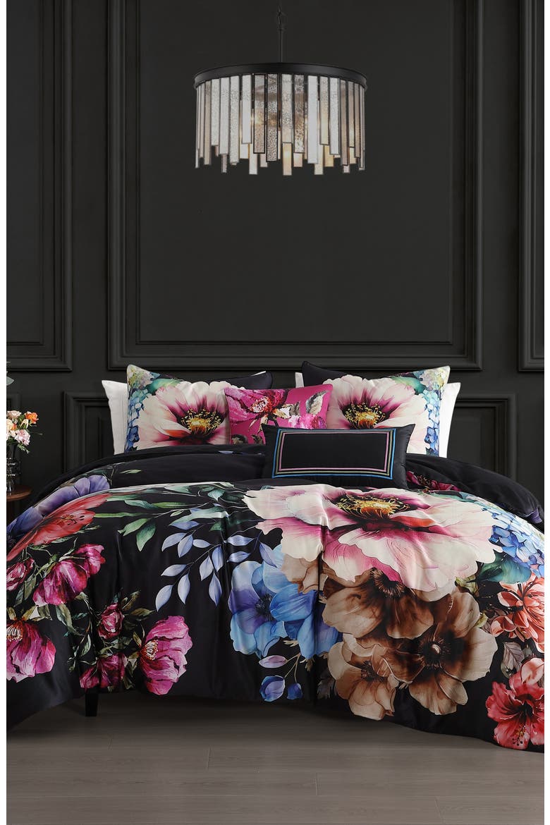 Black Night Poppies Reversible 5-Piece Comforter Set, Main, color, BLACK