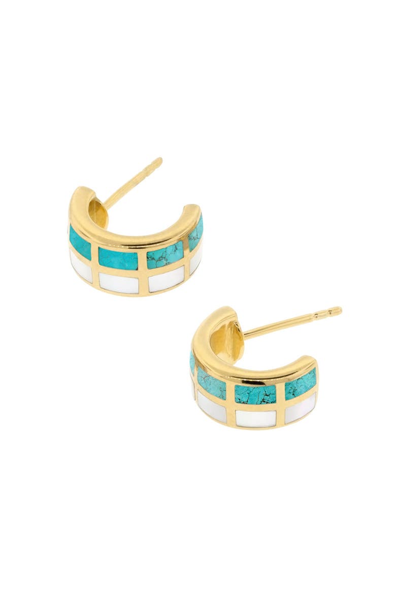 Jan Leslie Dash Huggie Earring Set In Sterling With 18K Gold Overlay, Alternate, color, White-Turquoise