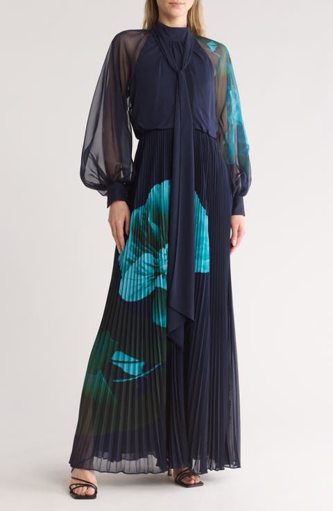 Manami Tie Neck Balloon Sleeve Maxi Dress