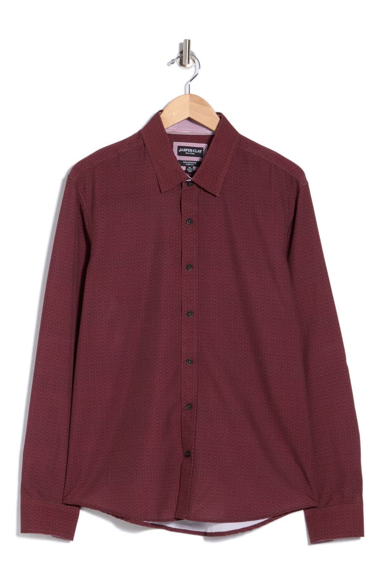Printed Long Sleeve Stretch Shirt, Alternate, color, BURG