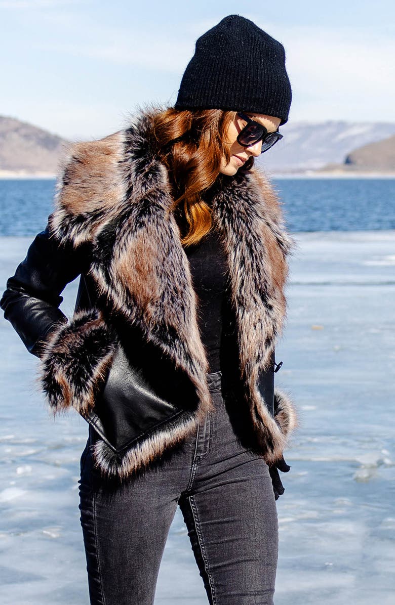 DONNA SALYERS FABULOUS FURS Chelsea Faux Leather Jacket with Faux Fur Trim, Alternate, color, 