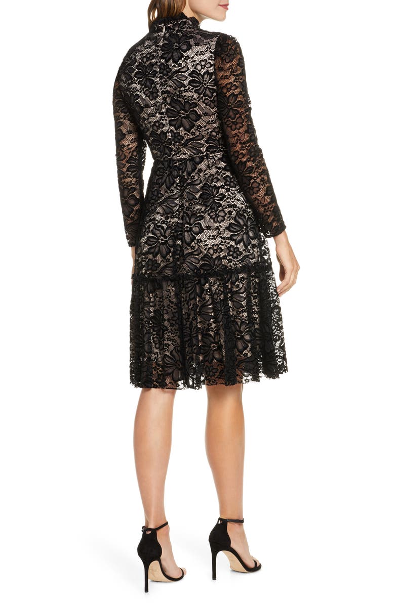Eliza J Long Sleeve Mock Neck Fit & Flare Lace Dress, Alternate, color, 