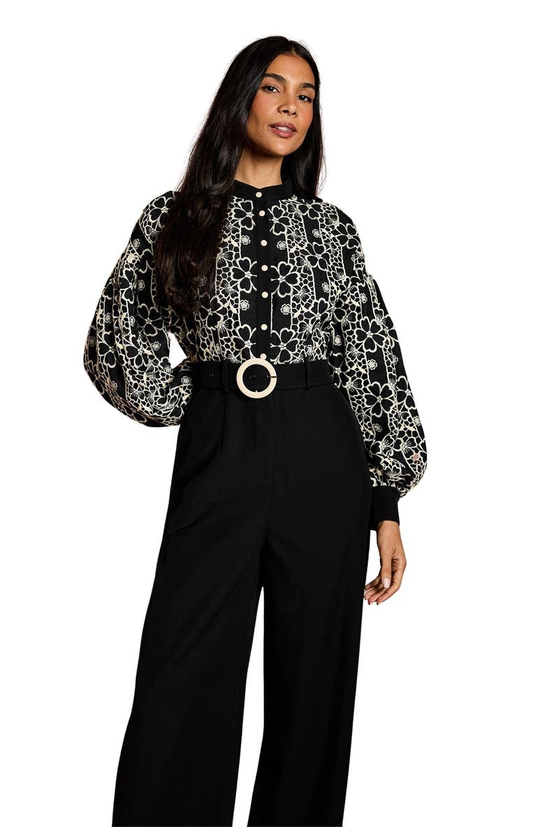 Coast Blouson Sleeve Belted Wide Leg Jumpsuit, Alternate, color, Mono