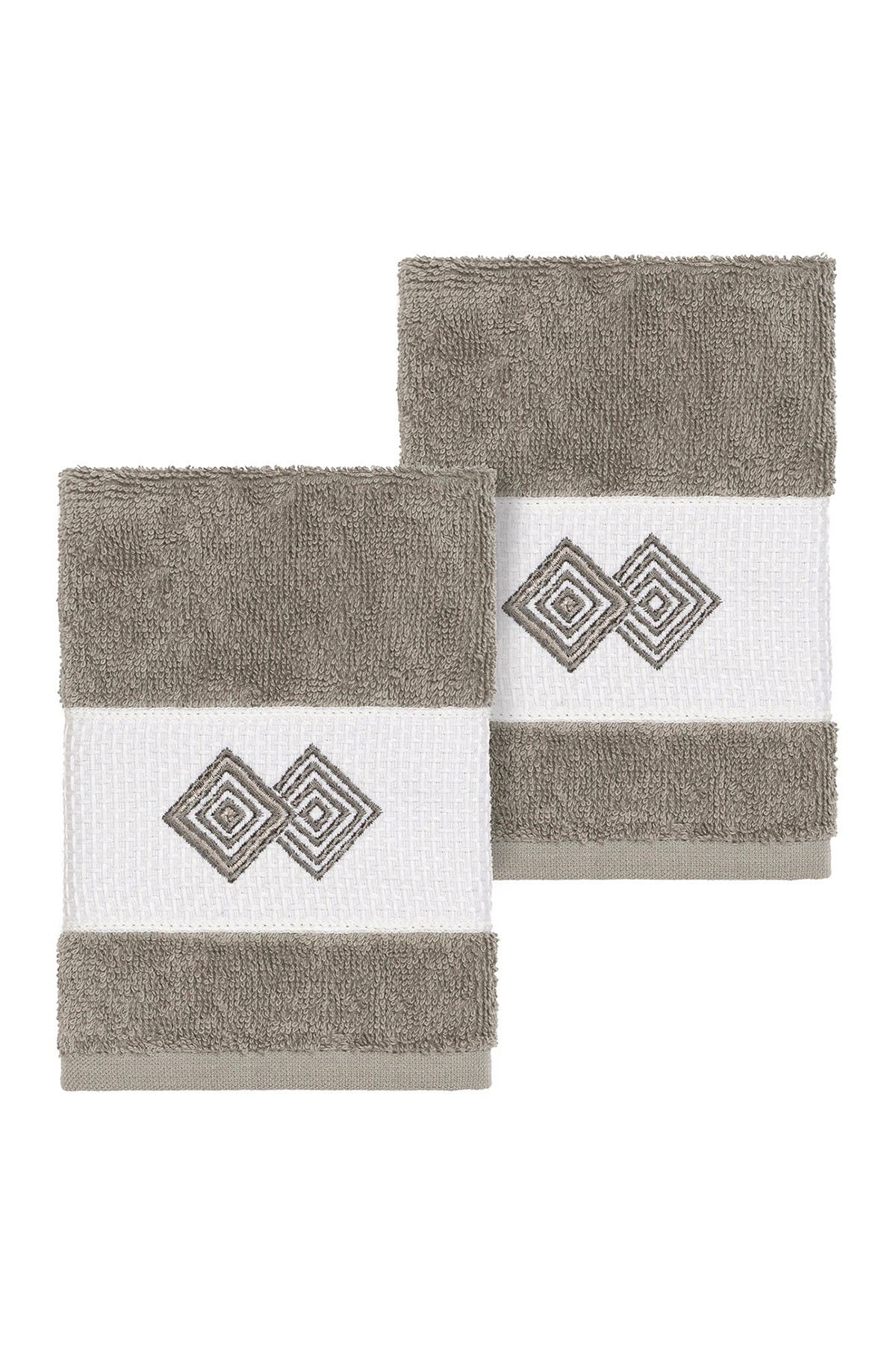 Linum Home Textiles Noah Embellished Washcloth - Set of 2 - Dark Grey