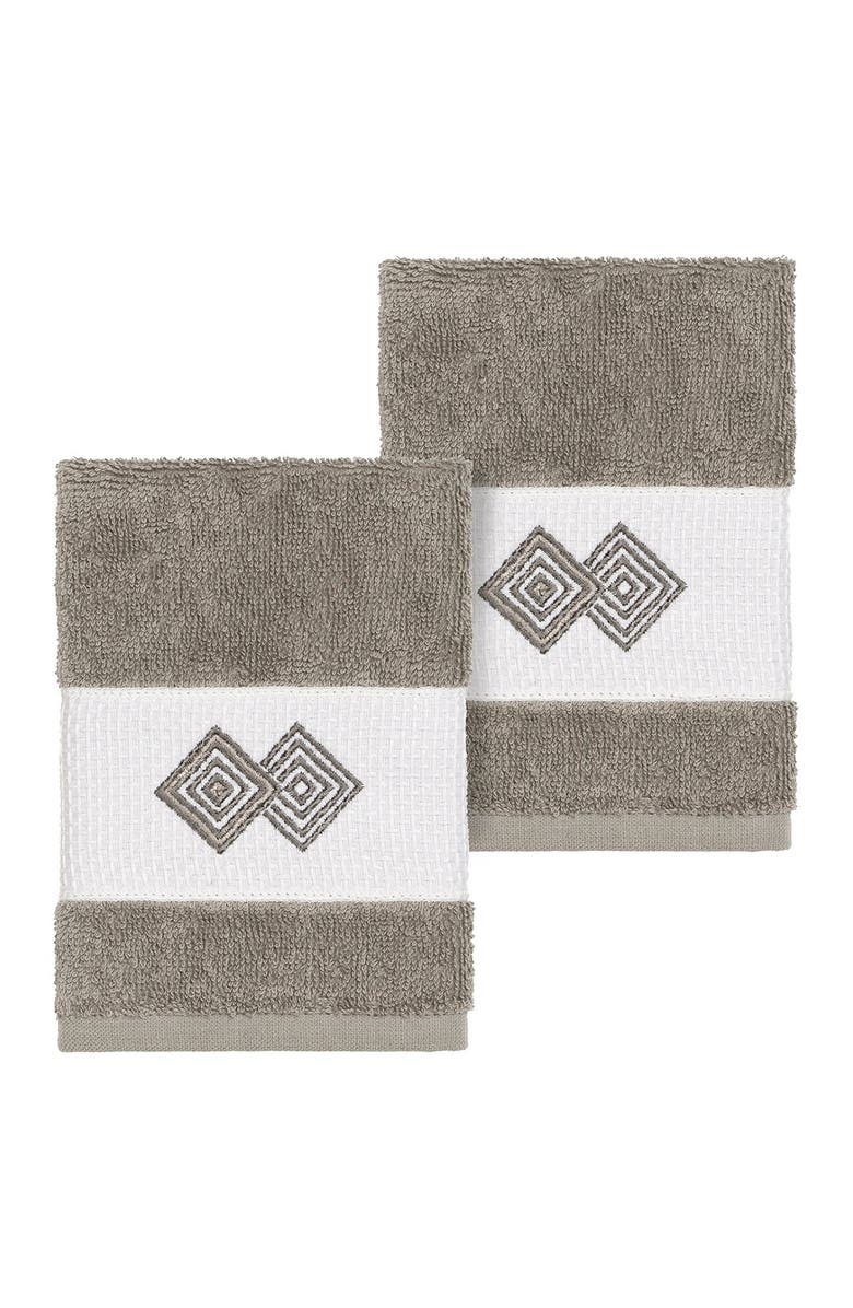 Linum Home Textiles Noah Embellished Washcloth - Set of 2 - Dark Grey, Main, color, Dark Grey