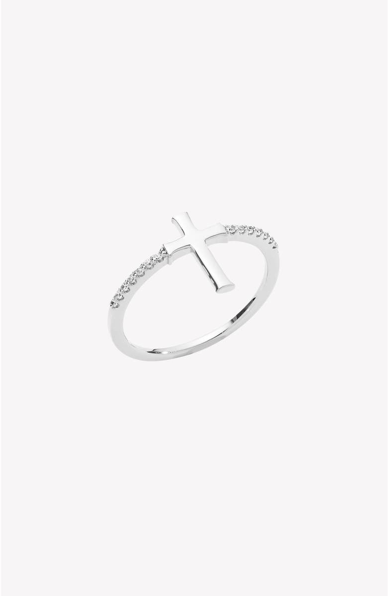 Rizen Jewelry Luminous Cross Pavé Ring, Main, color, Sterling Silver