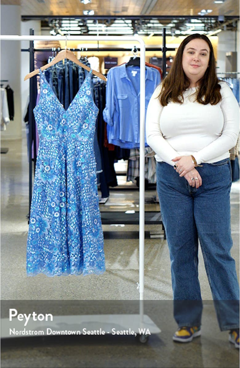 Elisa Sequin Embroidered Cocktail Midi Dress, sales video thumbnail