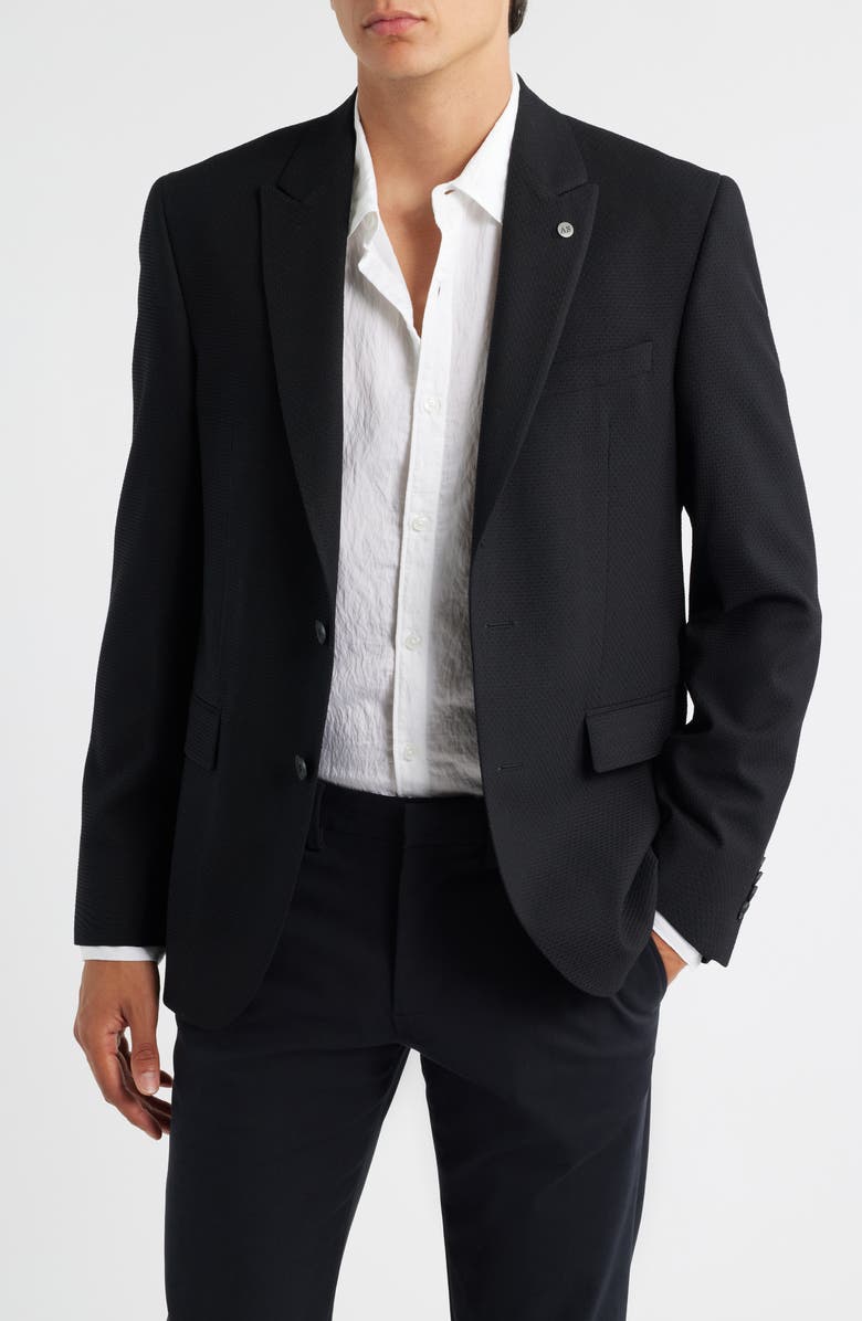 AllSaints Rawdon Slim Fit Peak Lapel Textured Wool & Viscose Blend Sport Coat, Main, color, Black