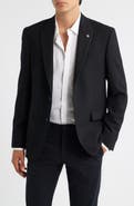 AllSaints Rawdon Slim Fit Black Textured Wool Blend Peak Lapel Sport Coat