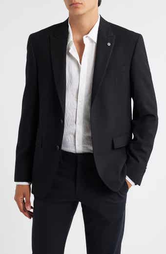 AllSaints Rawdon Slim Fit Black Textured Wool Blend Peak Lapel Sport Coat
