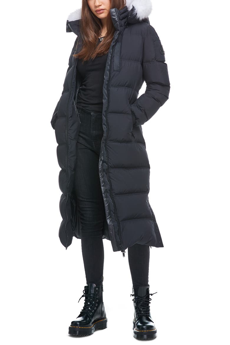 Fox Valley Genuine Fox Fur Trim Down Coat, Main, color, BLACK