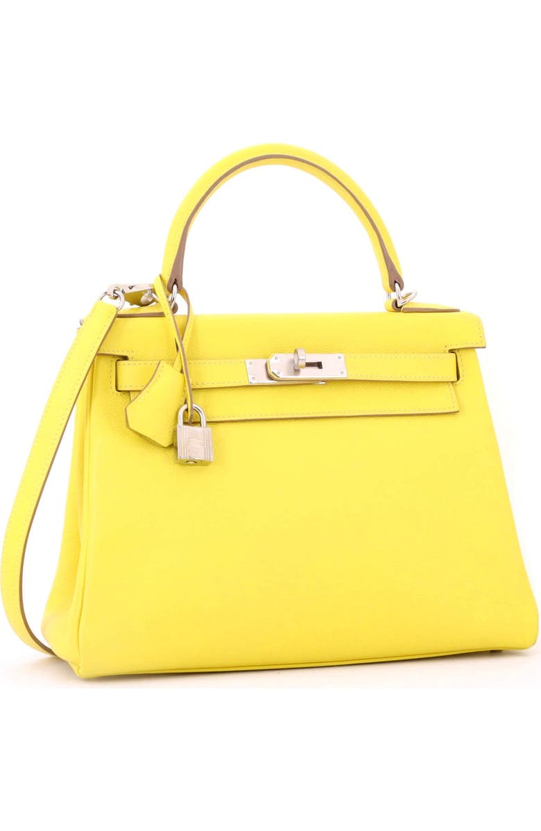 Pre-Owned Hermes Kelly Handbag Yellow Evercolor with Palladium Hardware 28, Alternate, color, Lime