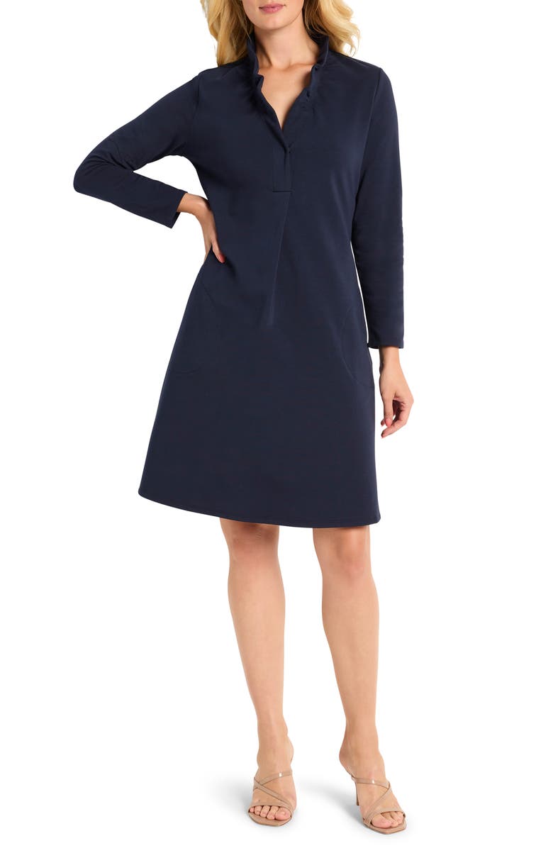 NIC+ZOE Ruffled Long Sleeve Knit Dress, Main, color, Dark Indigo