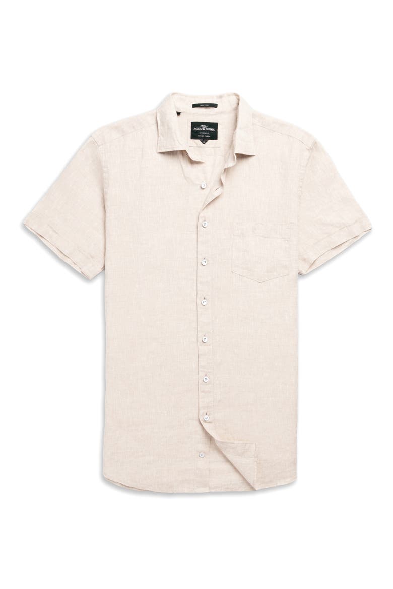 Palm Beach Sports Fit Short Sleeve Linen Button-Up Shirt, Alternate, color, OATMEAL
