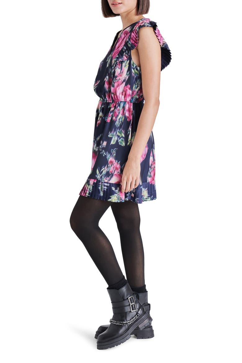 Floral Ruffle Trim Minidress, Alternate, color, NAVY