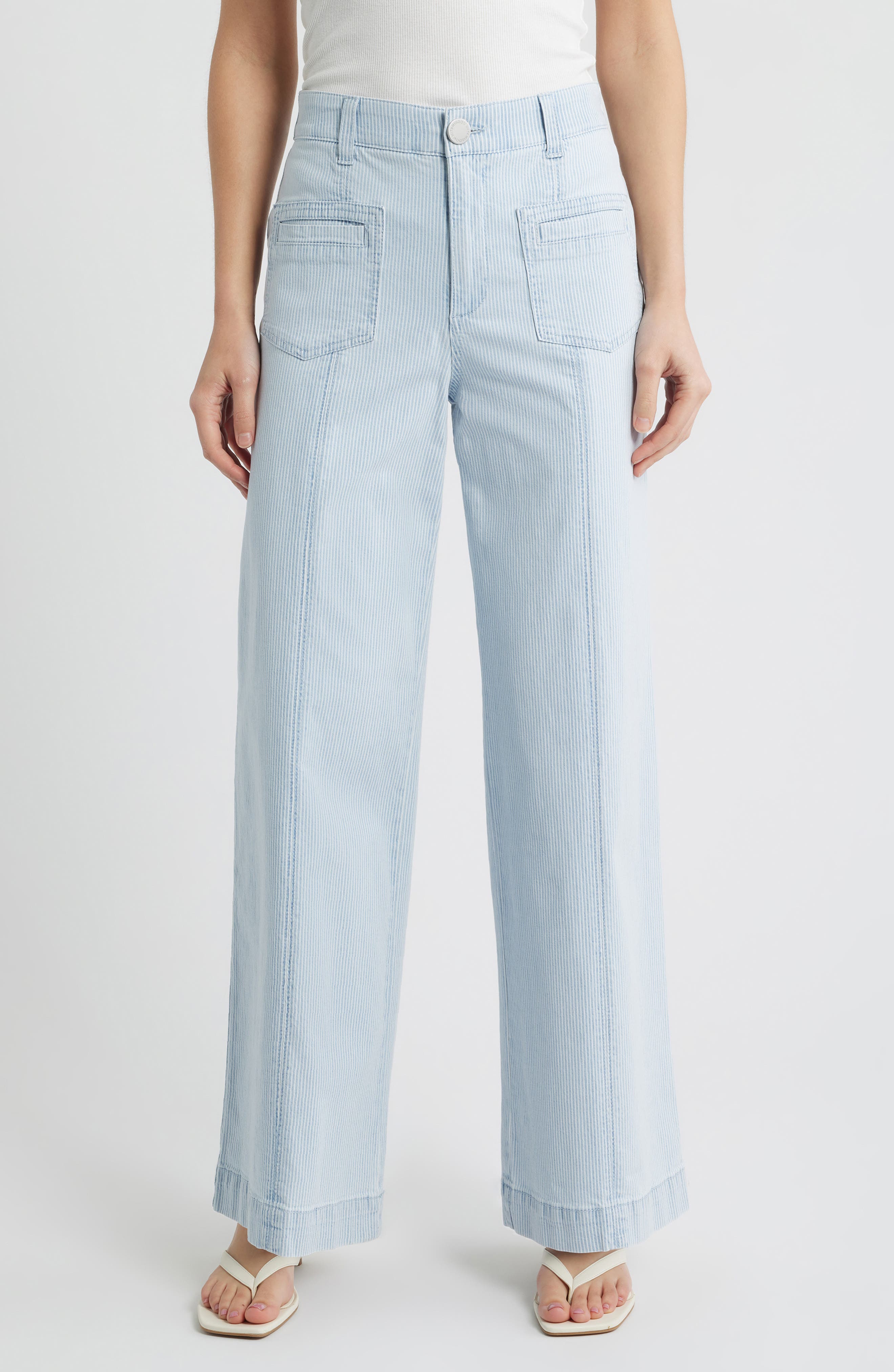 Skyrise Stripe Patch Pocket Wide Leg Pants
