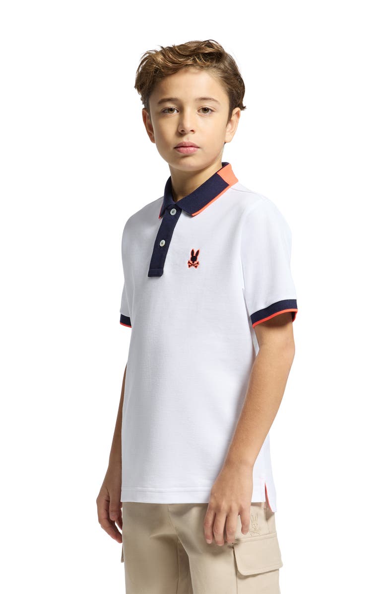 Psycho Bunny Kids' Thatcher Cotton Pique Polo, Alternate, color, White