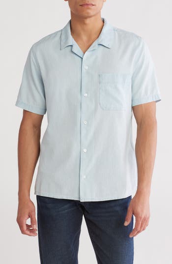 Frame Chambray Camp Collar Shirt In Blue
