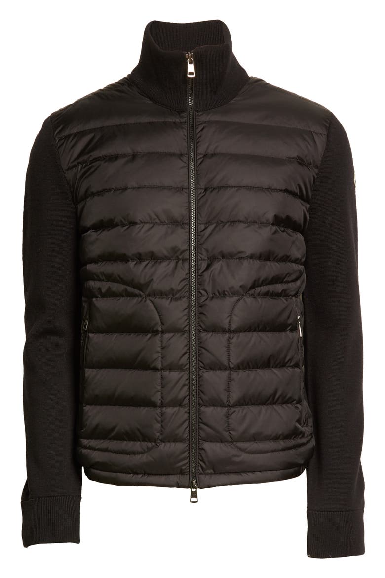 Quilted Down & Knit Cardigan, Alternate, color, BLACK