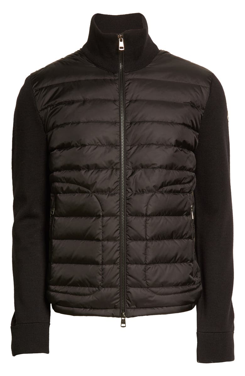 Moncler Quilted Down & Knit Cardigan, Alternate, color, 