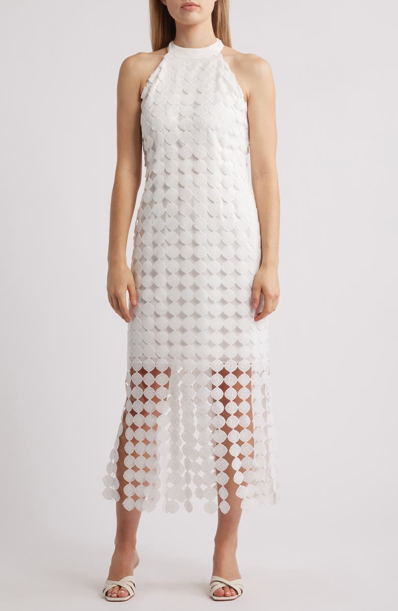 Anne Klein Lace Fringe Hem Sleeveless Maxi Dress, Main, color, 