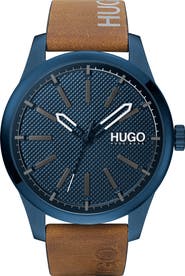 BOSS Invent Leather Strap Watch, 46mm