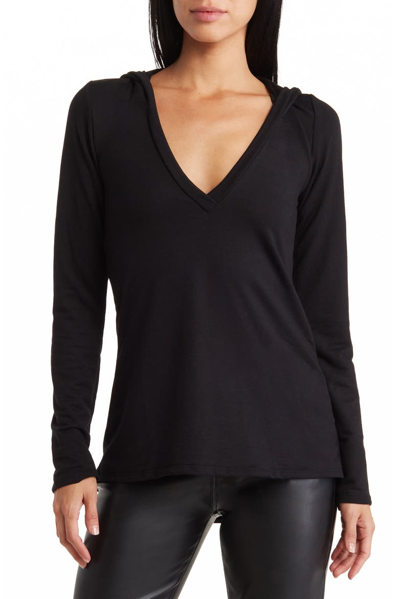 Hooded Tunic Sweater, Main, color, BLACK PRINT 1