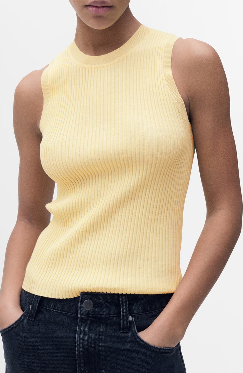 MANGO Sleeveless Rib Sweater, Main, color, Pastel Yellow