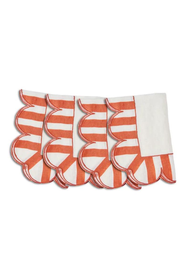 Jardin Set of 4 Stripe Linen Napkins, Main, color, RED