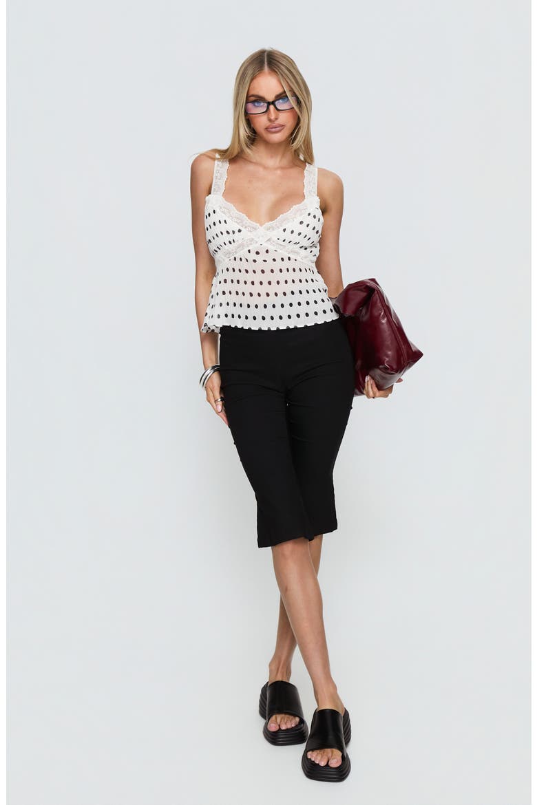 Raydon Lace Trim Pleated Cami Top, Alternate, color, WHITE / BLACK POLKA