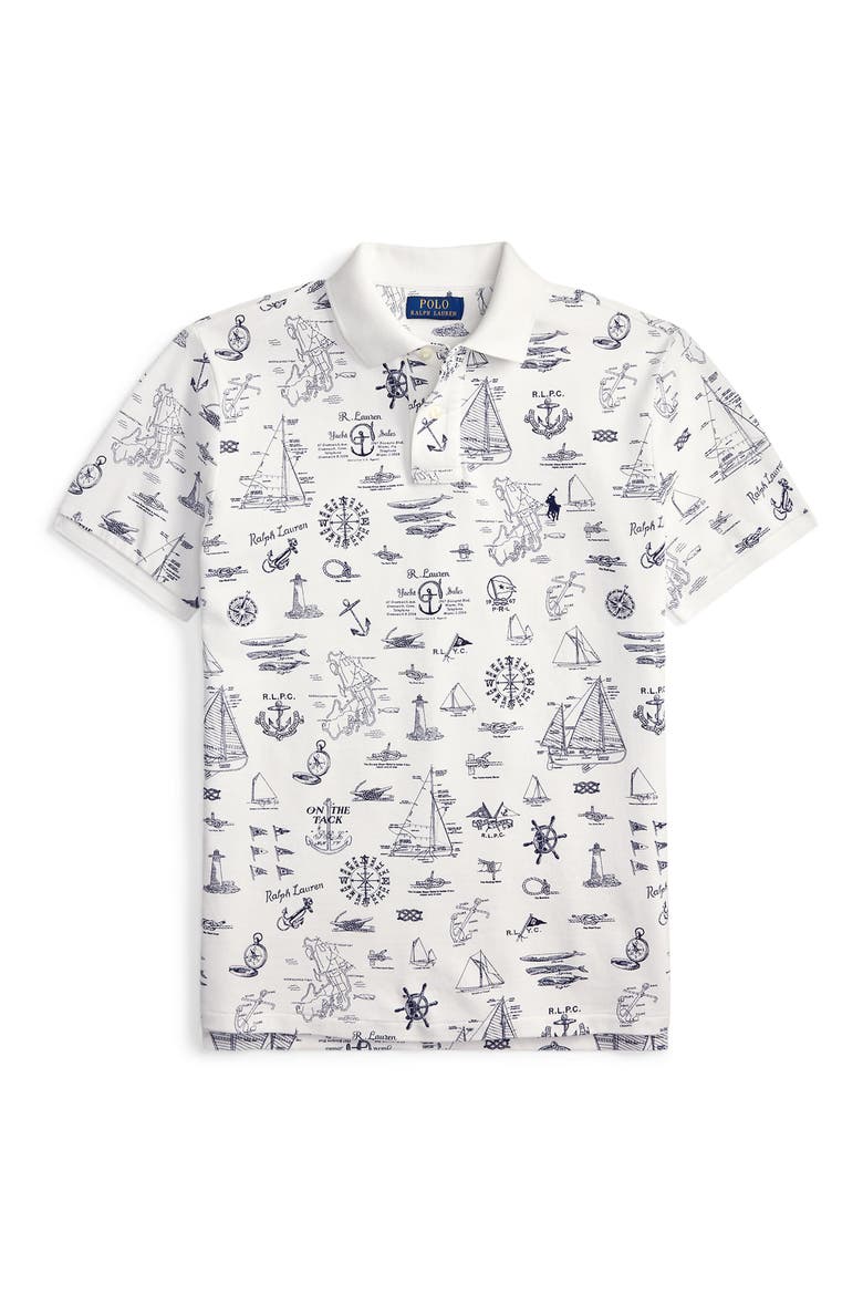 Classic Fit Nautical Cotton Mesh Polo, Alternate, color, SEAWARD BOUND-WHITE