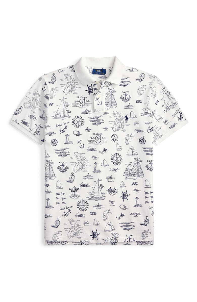 Polo Ralph Lauren Classic Fit Nautical Cotton Mesh Polo, Alternate, color, Seaward Bound-White