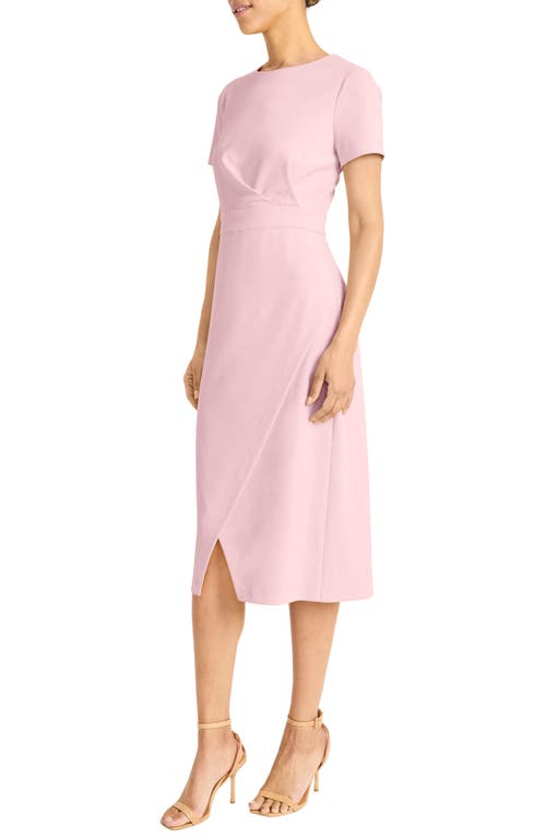 Maggy London Short Sleeve Tulip Hem Midi Dress In Shell Pink