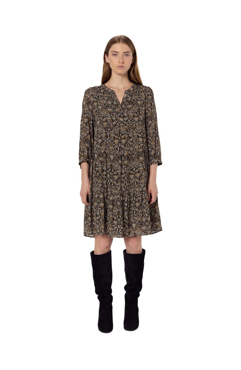 GERARD DAREL Lyne V-Neck Printed Dress, Main, color, Medium Khaki