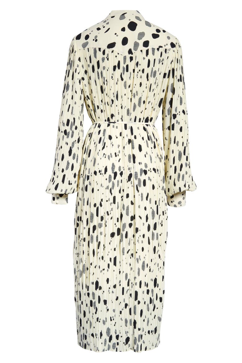 Mix Dot Print Long Sleeve Plissé Shirtdress, Alternate, color, NATURAL