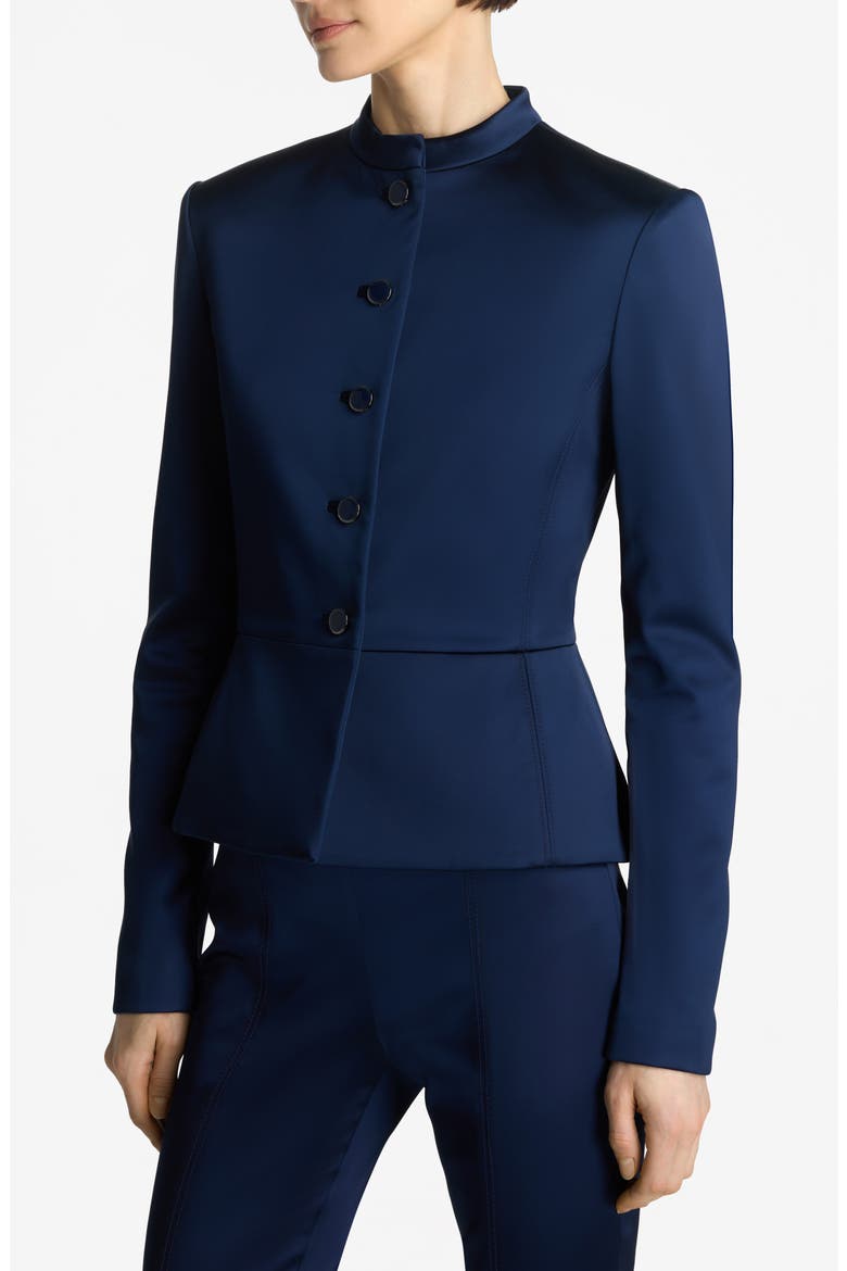 Stretch Satin Peplum Jacket, Main, color, ROYAL BLUE
