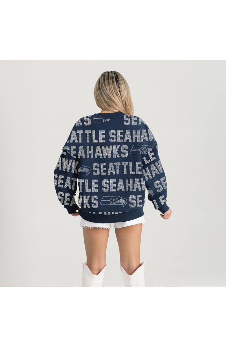 GAMEDAY COUTURE Women's Gameday Couture College Navy Seattle Seahawks Relaxed Drop Shoulder Hype Era Rhinestone Text Sweatshirt, Alternate, color, 