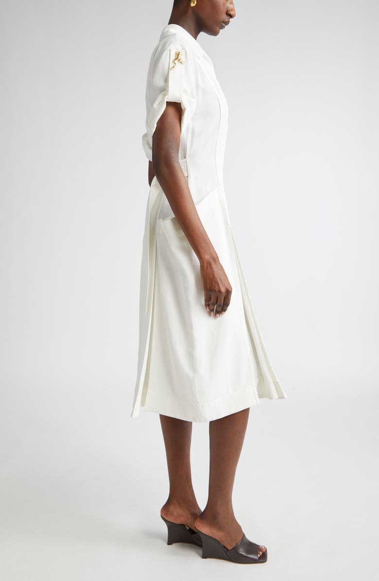 Bottega Veneta Pleated Viscose & Linen Midi Dress, Alternate, color, 9071 Chalk