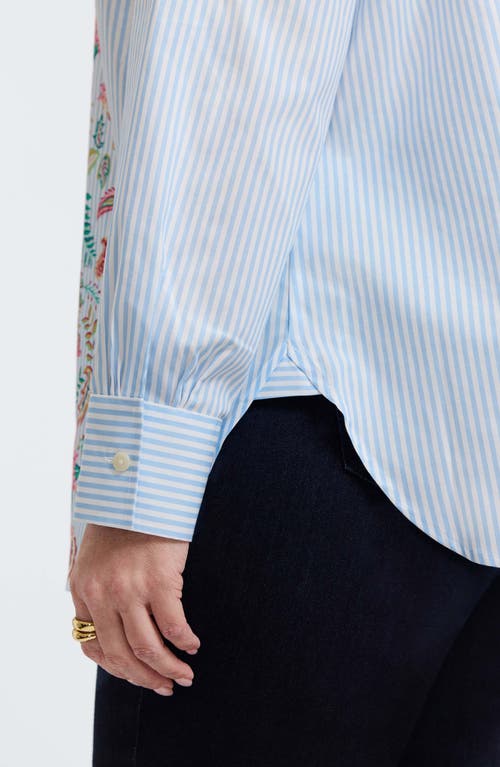 Foxcroft Meghan Stripe Floral Embroidered Cotton Button-up Shirt In Ivory Multi