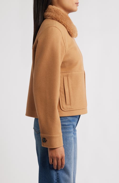 Sam Edelman Faux Fur Collar Zip-up Jacket In Brown