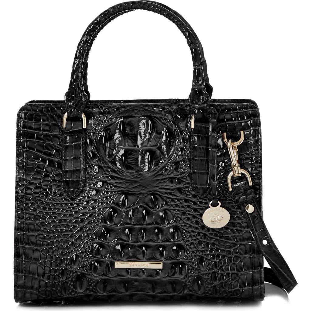 Brahmin Cami Croc Embossed Leather Satchel in Black  product