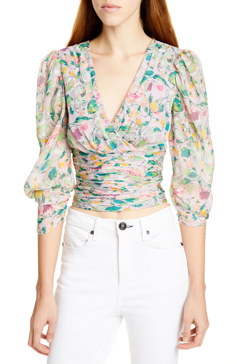AMUR Auriel Floral Print Silk Top, Main, color, 