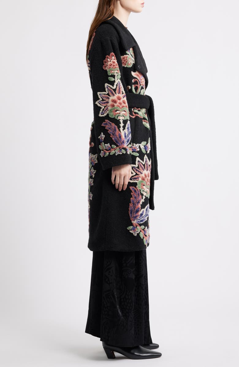 FARM Rio Marvelous Garden Embroidered Floral Fleece Coat, Alternate, color, Black